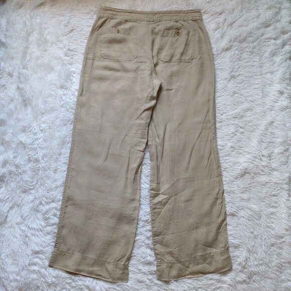 LRL Ralph Lauren 100% Linen Wide Leg Pants Beige Tan Casual Preppy Womens 8 - Picture 9 of 13
